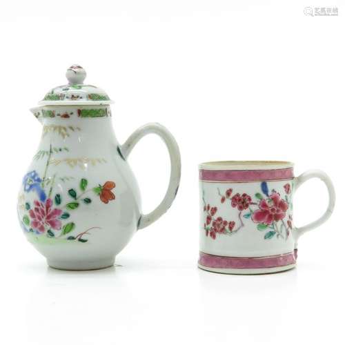 A Famille Rose Creamer with Cover and Cup Both in ...