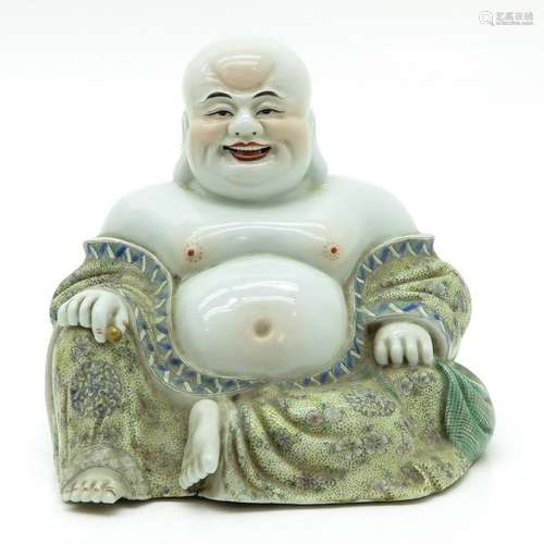 A Porcelain Hotei Buddha Sculpture Polychrome deco...