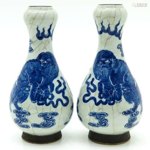 A Pair of Crackleware Vases Crackleware ground wit...