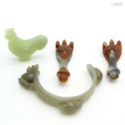 A Lot of 4 Carved Jade Sculptures Dragons sculptur...