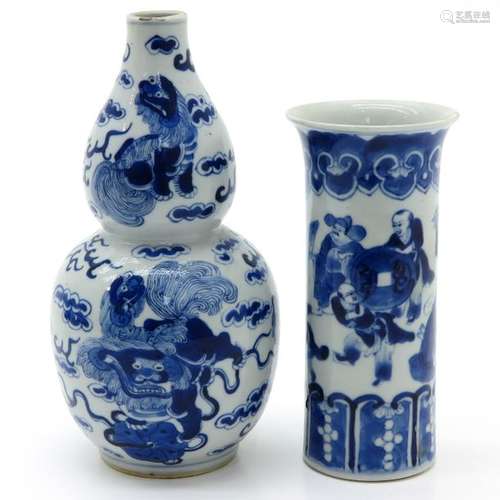 Lot 2 Blue and White Decor Vases Including double ...