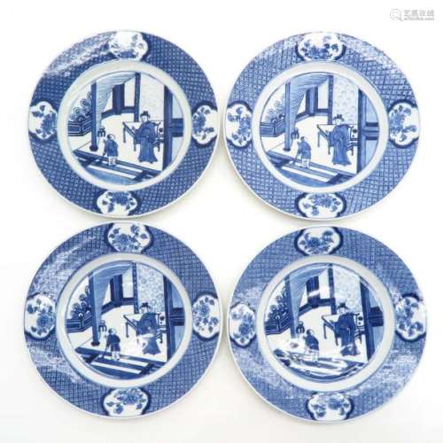 A Series of 4 Blue and White Plates Depicting Chin...