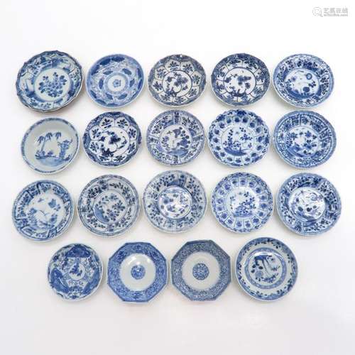 A Lot of 19 Blue and White Saucers In diverse patt...