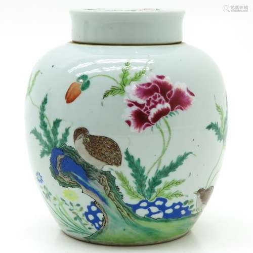 A Famille Rose Decor Covered Jar Depicting quail w...