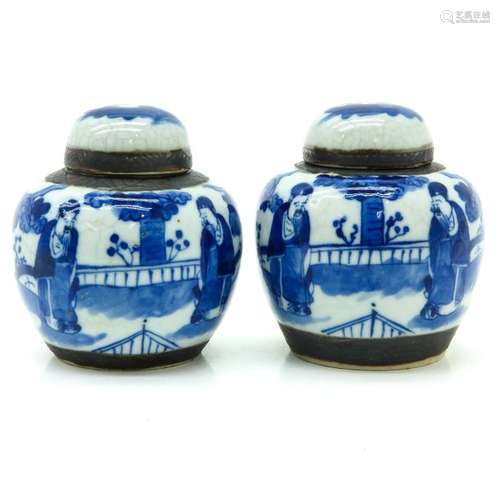 A Pair of Blue and White Nanking Ginger Jars with ...