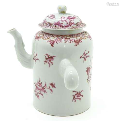 A Pink and White Decor Chocolate Pot Depicting flo...