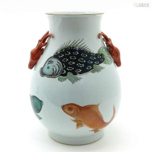 A Polychrome Fish Vase Depicting fish with deer he...