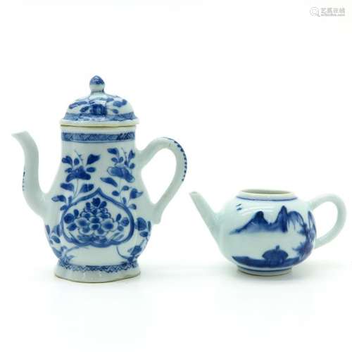 A Lot of 2 Blue and White Teapots In floral and la...