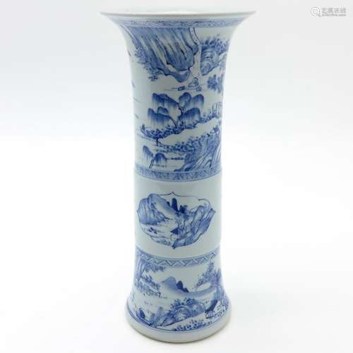 A Blue and White Flared Rim Vase Depicting landsca...