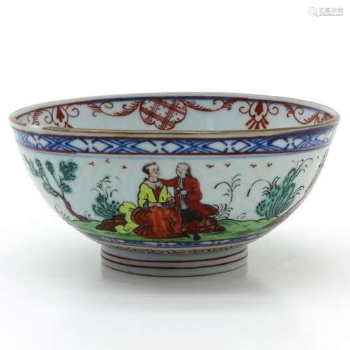 A Polychrome Decor Bowl Depicting european scene w...