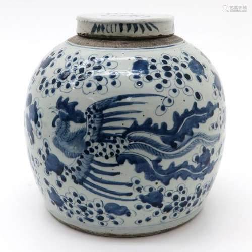 A Blue and White Ginger Jar with Cover Depicting p...