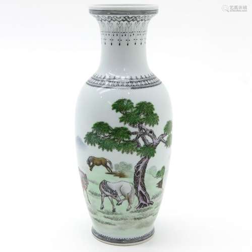 A Polychrome Decor Vase Depicting horses under tre...