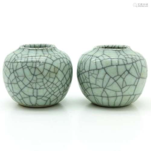 A Pair of Celadon Crackleware Decor Vases 8 cm. Ta...