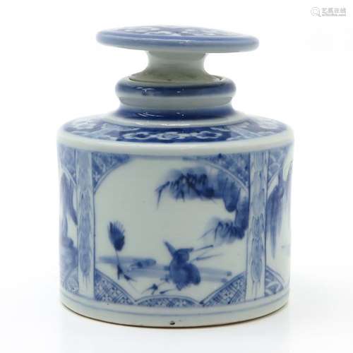 A Blue and White Tea Box Depicting alternating lan...