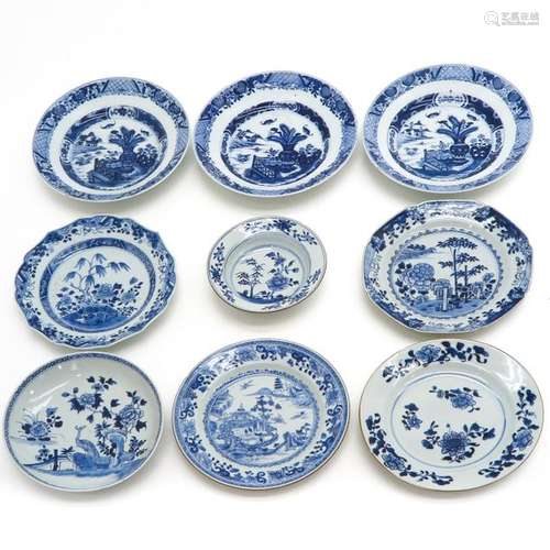 A Diverse Lot of 9 Blue and White Plates In divers...