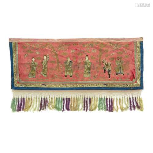 A Chinese Silk Embroidered Textile 105 x 60 cm.		...