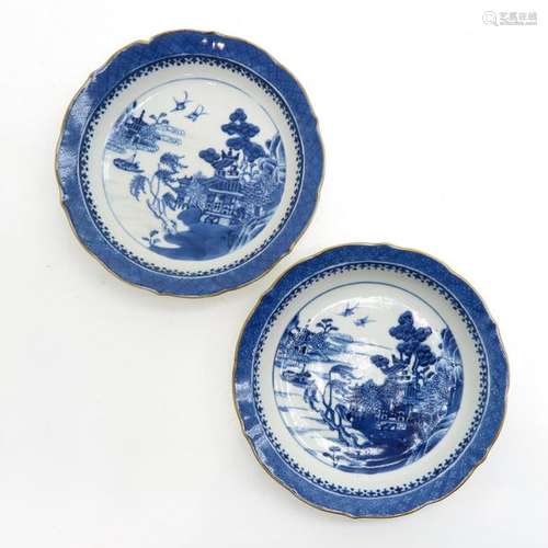 A Pair of Blue and White Plates Depicting landscap...