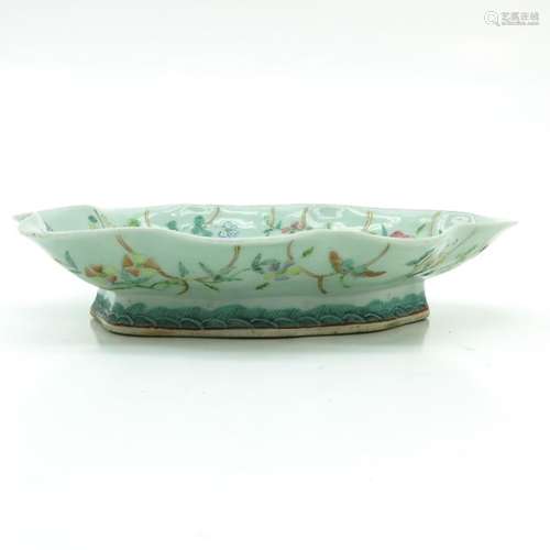 A Celadon Footed Tray Floral decor, marked with 4 ...