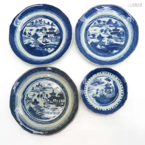 A Lot of 4 Blue and White Plates All in landscape ...