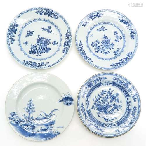 A Lot of 4 Blue and White Plates In diverse decors...