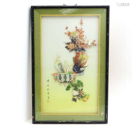 A Framed Artwork of Carved Stone Depicting still l...