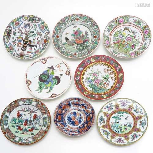 A Diverse Lot of 8 Plates Polychrome and Imari dec...