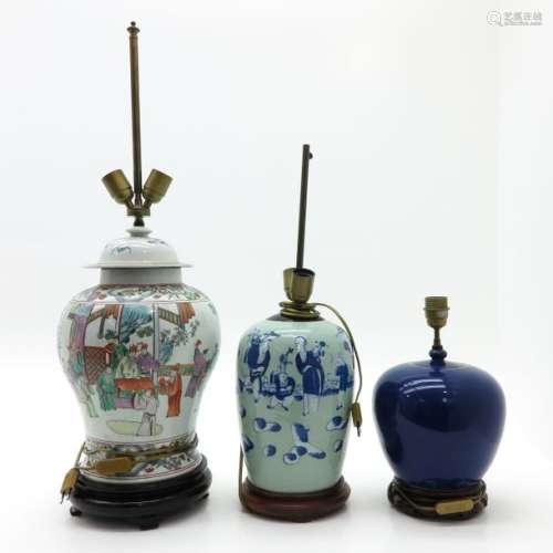 A Lot of 3 Lamps Including a polychrome, monochrom...