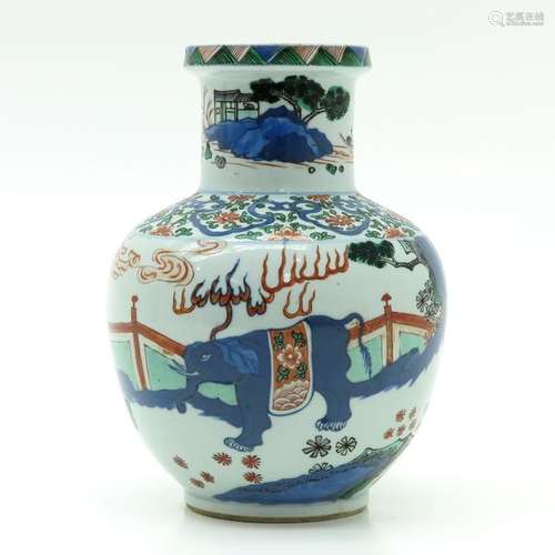 A Polychrome Decor Vase Depicting animals in garde...