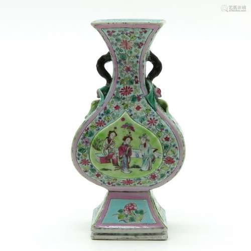 A Famille Rose Altar Vase Floral background with c...