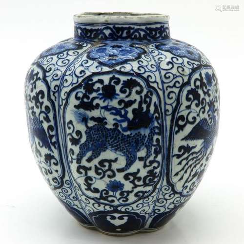 A Blue and White Decorated Vase 6 sides, alternati...