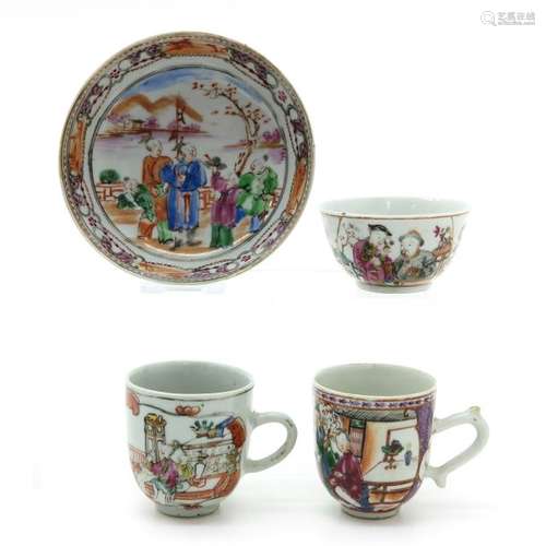 A Mandarin Cup and Saucer and 2 Cups Depicting gat...