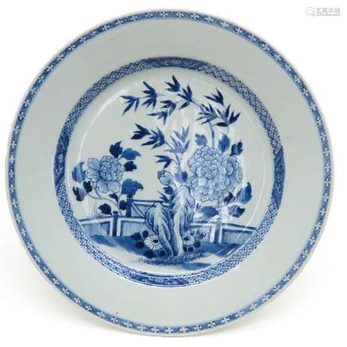 A Blue and White Charger Floral decor, 35 cm. In d...