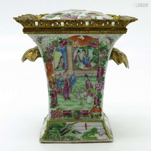 A Cantonese Vase with Cover Depicting gathering of...