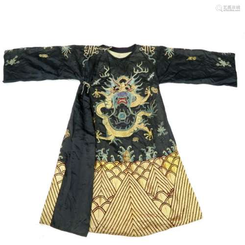 A Silk Embroidered Robe Black silk robe with hand ...