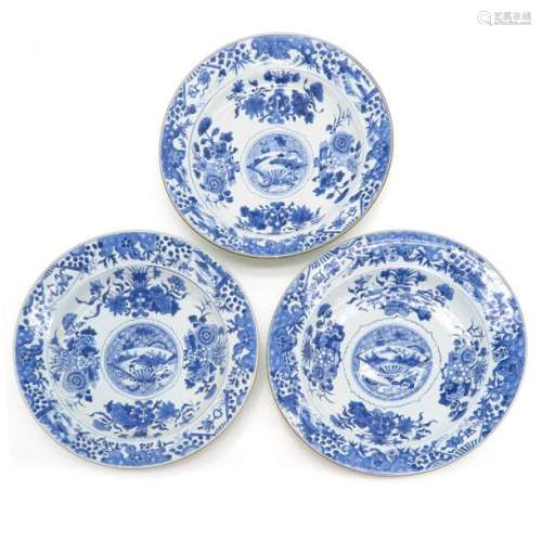 A Lot of 3 Blue and White Chargers Circa 1800, dep...