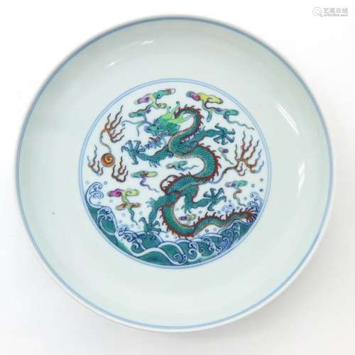 A Doucai Decor Plate Depicting dragons and clouds,...