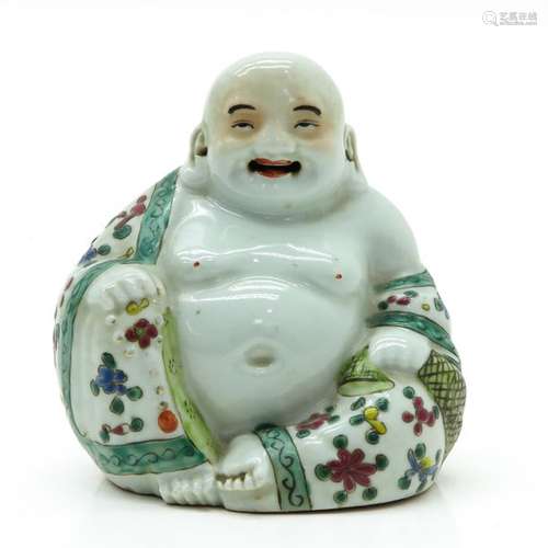 A Porcelain Ho Tai Buddha Sculpture Dressed in rai...