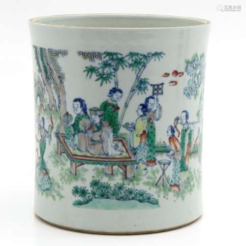 A Famille Verte Decor Brush Pot Depicting gatherin...