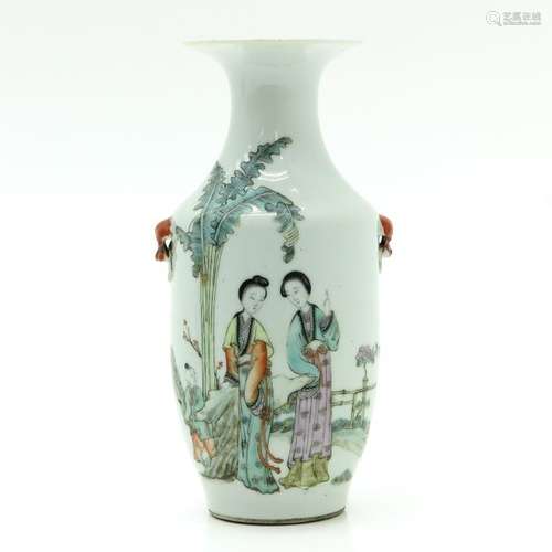 A Polychrome Decor Vase Depicting Chinese ladies i...