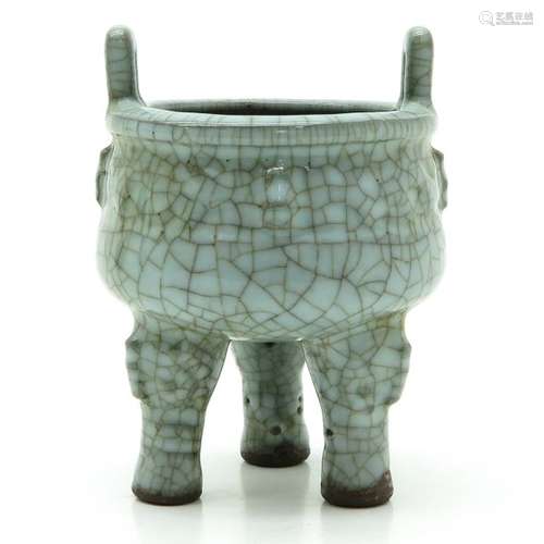 A Celadon Tripod Censer Crackleware background, 14...