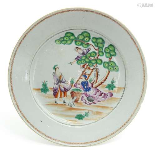 A Polychrome Decor Plate Depicting European scene ...