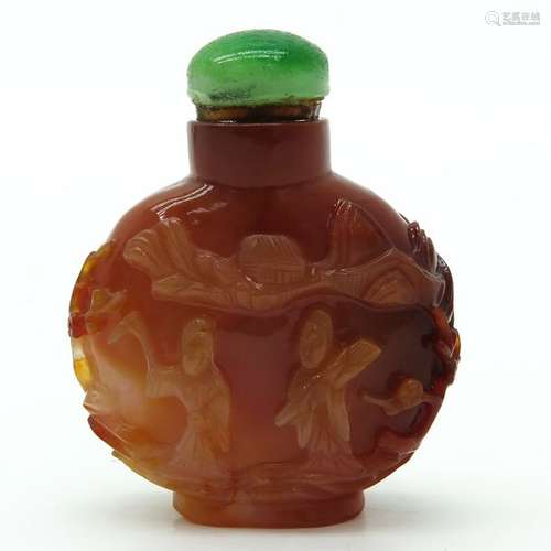 A Carved Carnelian Snuff Bottle Landscape decor on...