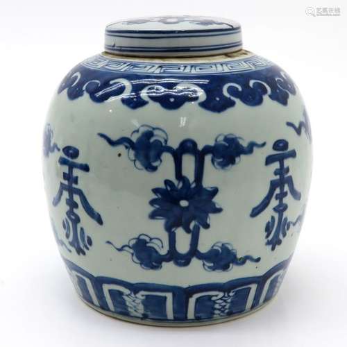 A Blue and White Ginger Jar with Cover Depicting f...