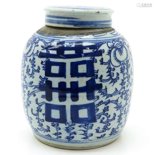 A Blue and White Ginger Jar Floral decor, 21 cm. T...