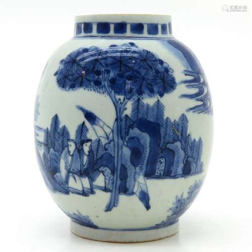 A Blue and White Vase Depicting landscape scene wi...