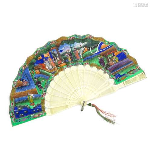 A Chinese Fan Carved frame, 47 x 25 cm. Small piec...