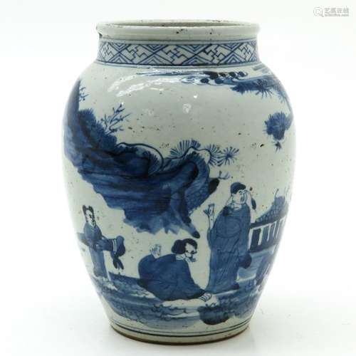 A Blue and White Vase Depicting scene in garden wi...