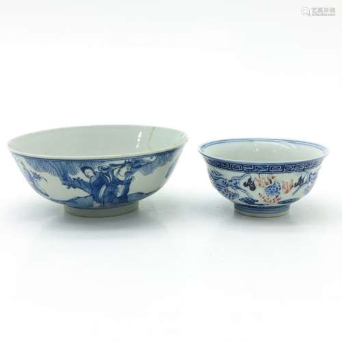 A Lot of 2 Bowls Blue and white decor, largest is ...