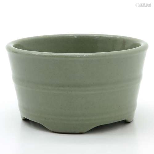 A Celadon Censer Ribbed design, marked on bottom w...