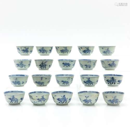 A Series of 20 Blue and White Decor Cups Depicting...